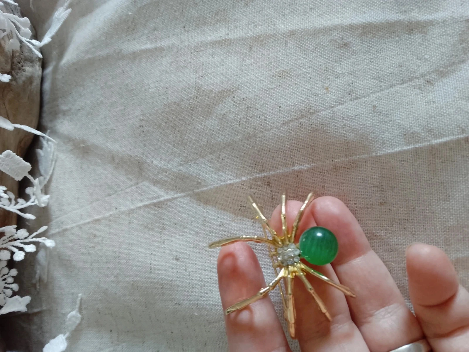 Broche aranha pedra olho de gato verde – photo 2